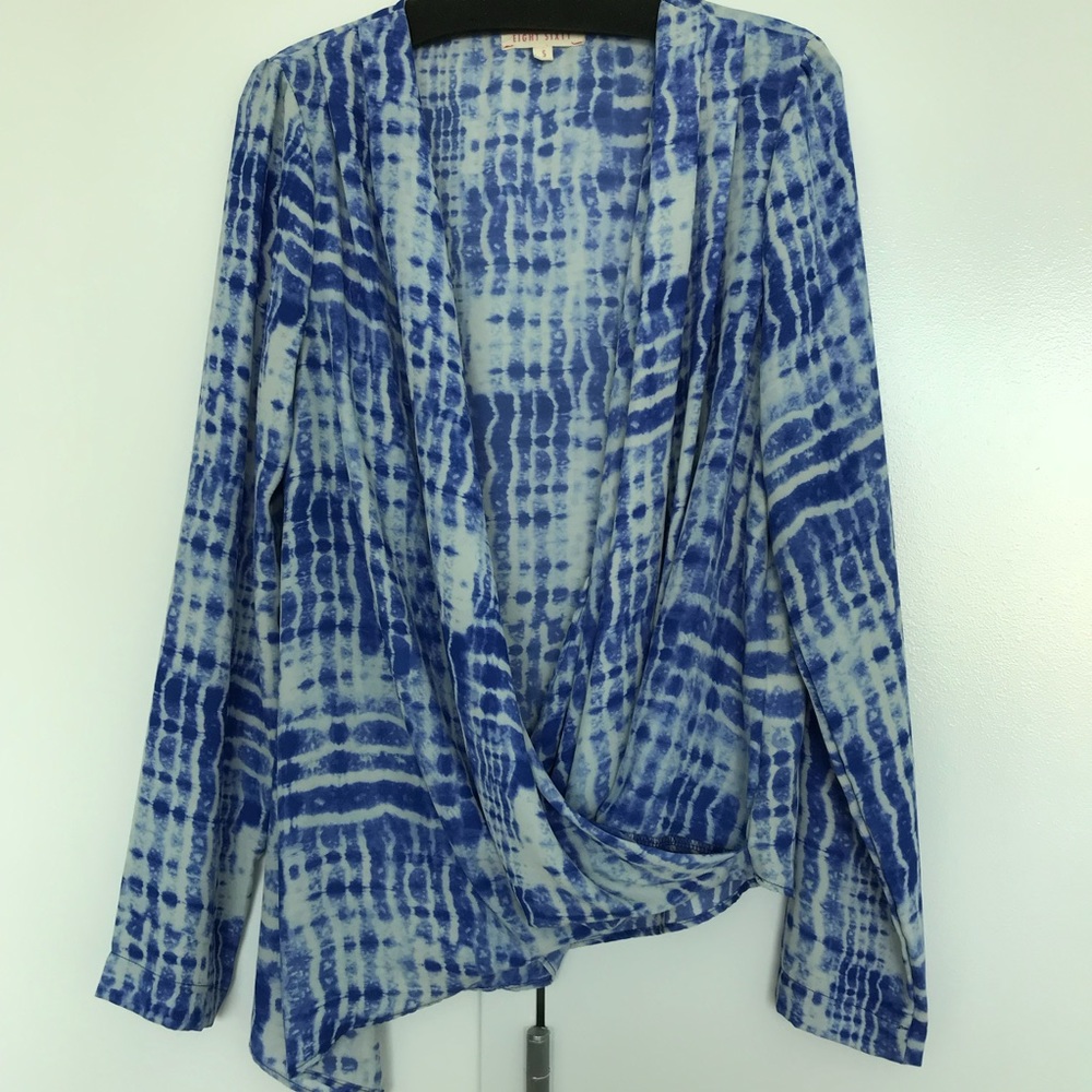 Brushstroke Blue Open Front Blouse